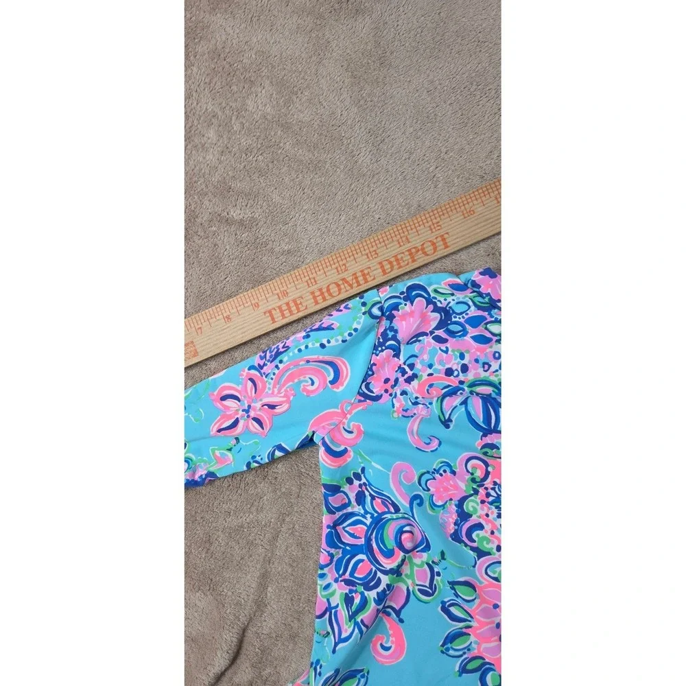 Lilly Pulitzer Swim Rash Guard Top Girls Size 6 Color Pink Blue Floral EUC